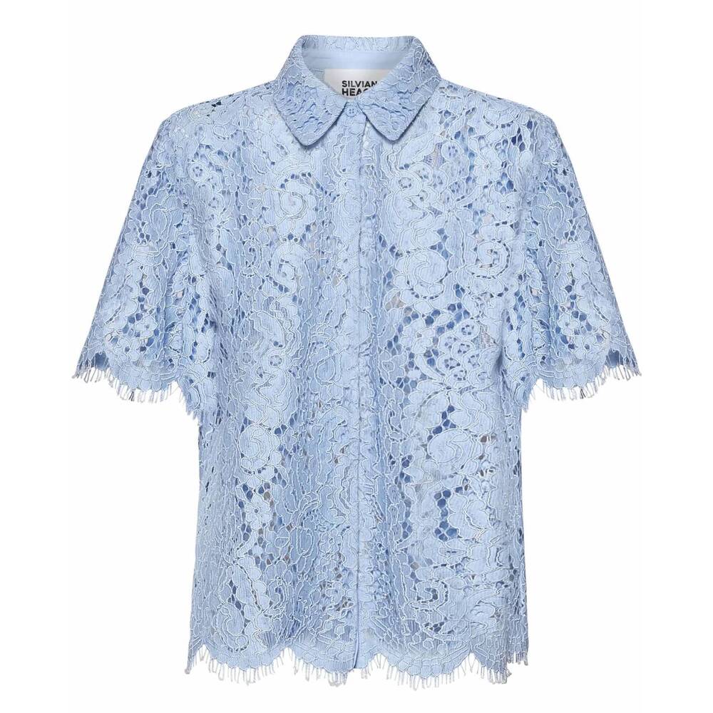NEW SILVIAN HEACH women's lace shirt with floral details in sky blue
